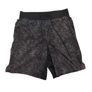 Lululemon THE Shorts Mens Small Unlined 7" Black Acid Wash Marbled LM7AKRS